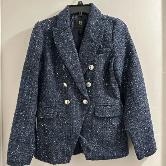 House of Harlow 1960 blue metallic tweed blazer - Picture 1 of 5